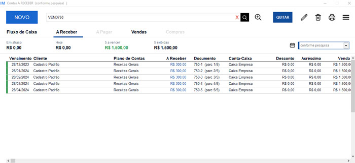 Visualizando venda lançada no programa (contas a receber)