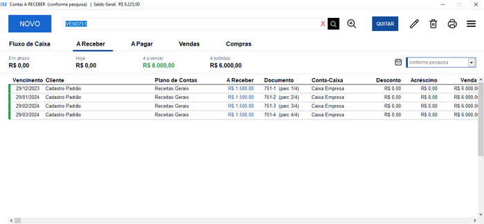 Visualizando venda a prazo lançada no programa (contas a receber)