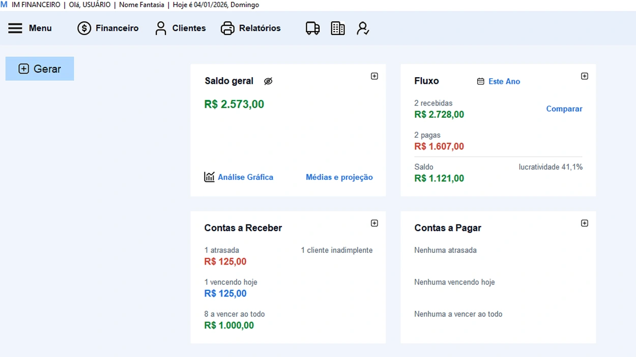 Programa IM Financeiro com fluxo de caixa e relatórios