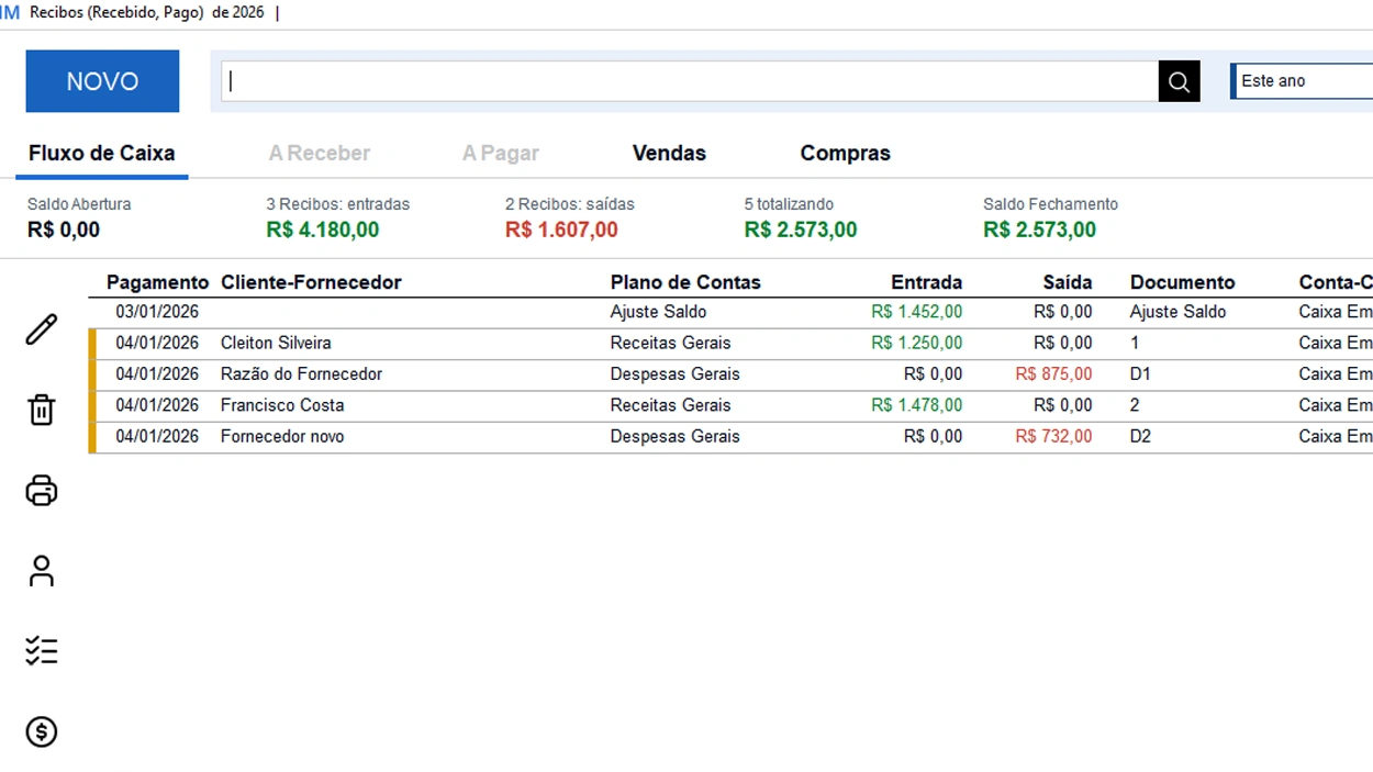 Programa IM Recibo para emissão de recibos e controle de caixa